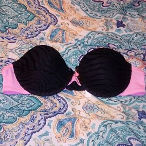 36 c strapless black pink zebra stripe bra